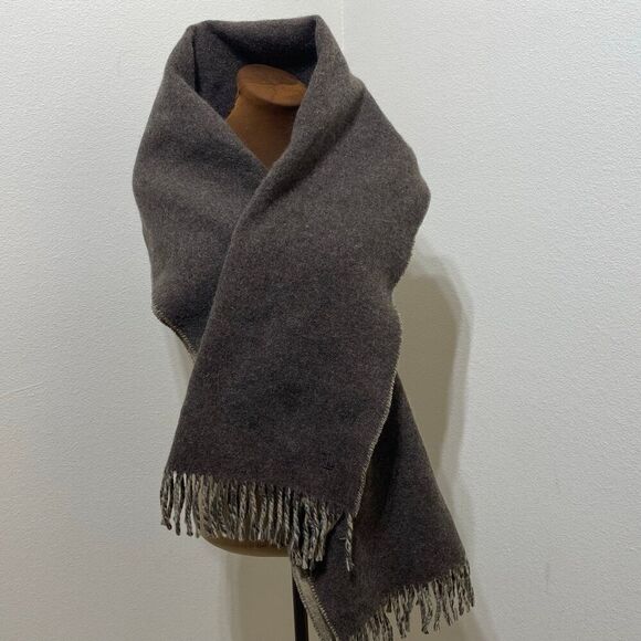 Lauren Ralph Lauren Lambswool Angora Scarf Muffler Brown Tan Reversible Italy - Picture 1 of 12